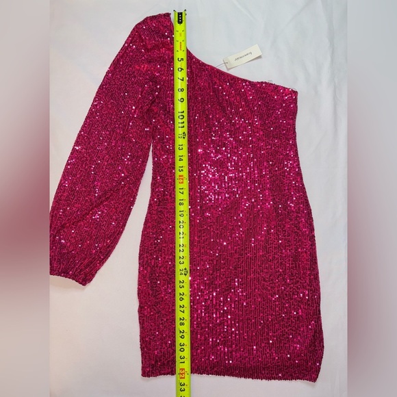 Crystal Doll NWT Size M Pink Sequin Kendell One Shoulder Long Sleeve Mini Dress - Picture 4 of 10